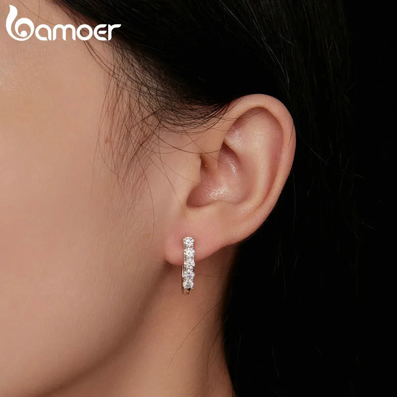 Bamoer 1.0CT Moissanite Ear Buckles 925 Sterling Silver U-Shaped Hoop Earrings for Women Valentine's Day Jewelry Gift