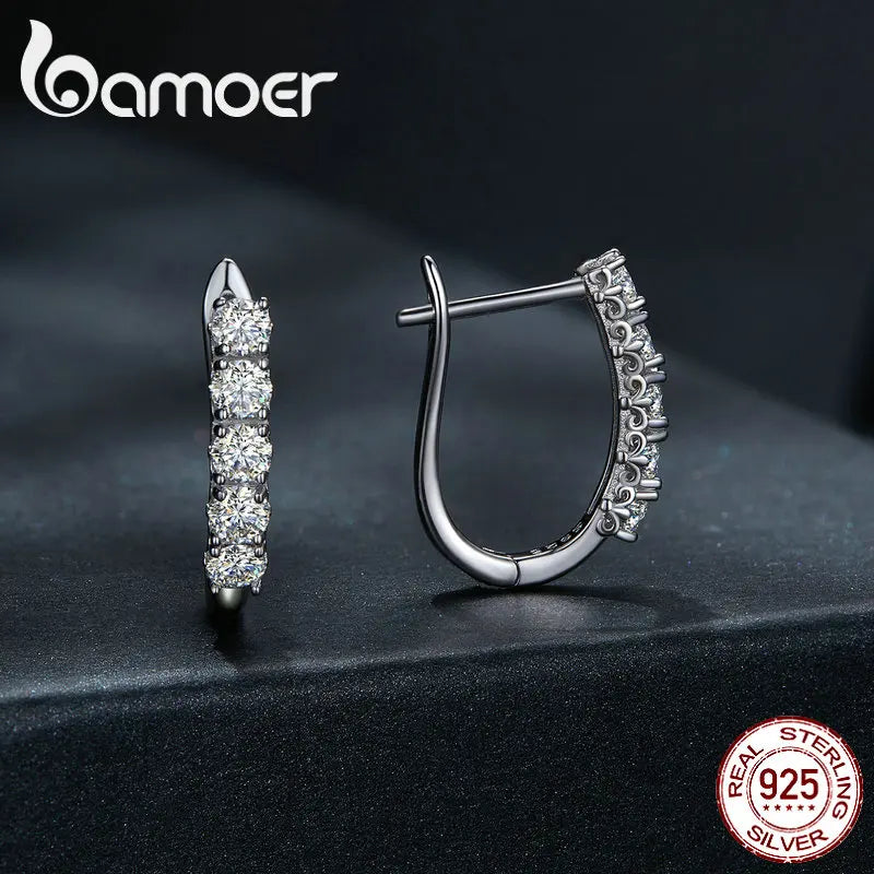 Bamoer 1.0CT Moissanite Ear Buckles 925 Sterling Silver U-Shaped Hoop Earrings for Women Valentine's Day Jewelry Gift