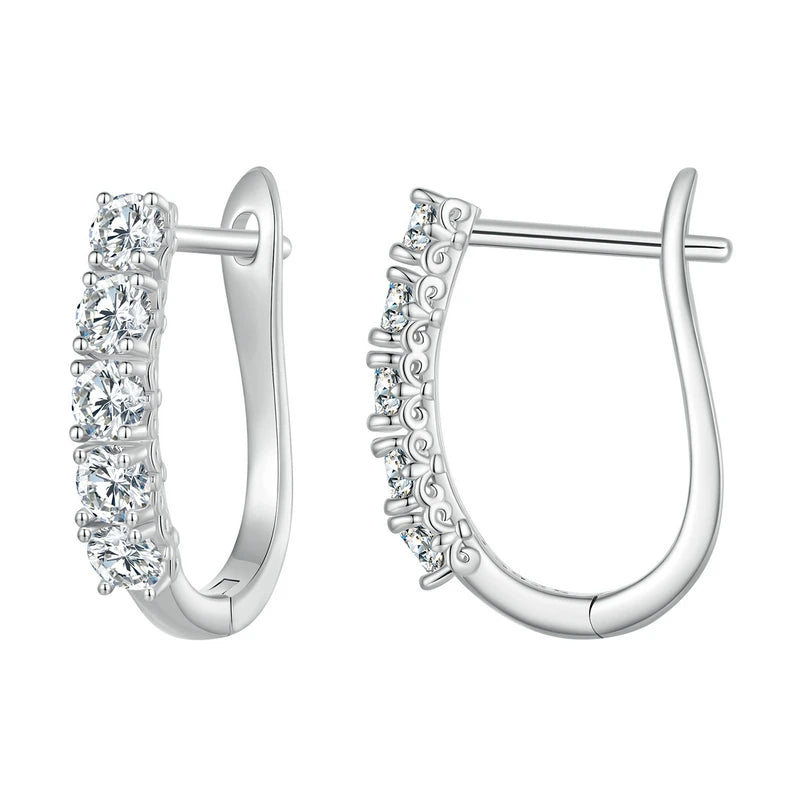 Bamoer 1.0CT Moissanite Ear Buckles 925 Sterling Silver U-Shaped Hoop Earrings for Women Valentine's Day Jewelry Gift