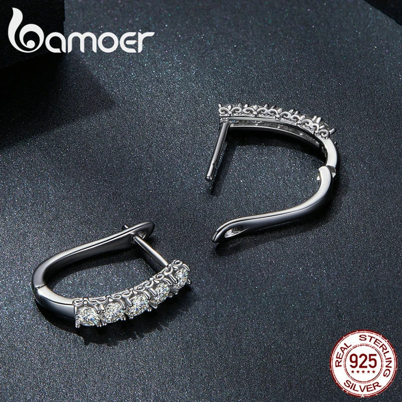 Bamoer 1.0CT Moissanite Ear Buckles 925 Sterling Silver U-Shaped Hoop Earrings for Women Valentine's Day Jewelry Gift